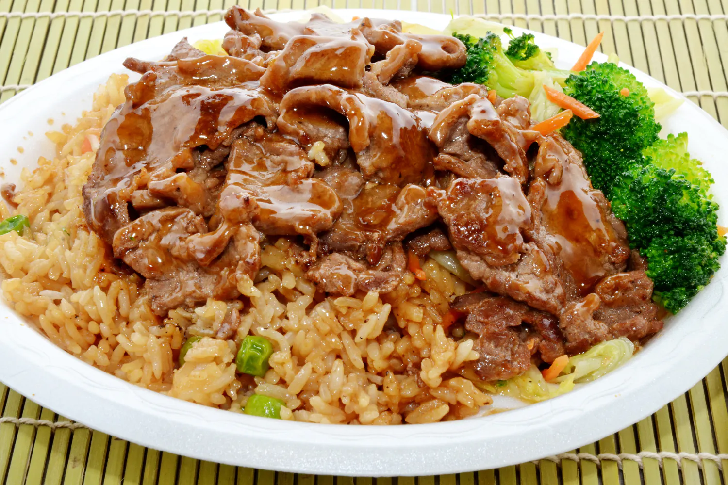 Teriyaki beef over fried rice with mixed veggies at Suki Hana, a Japanese Restaurant in Moorestown